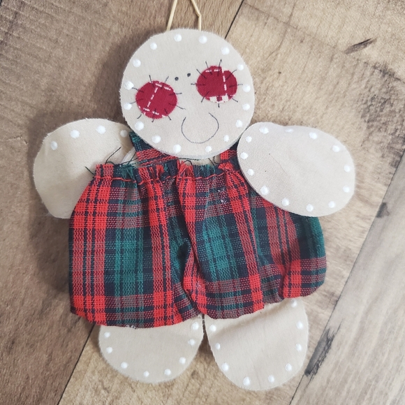 Lot of 3 Holiday homemade felt ornaments plaid mittens Santa framed gingerbread - Picture 8 of 16